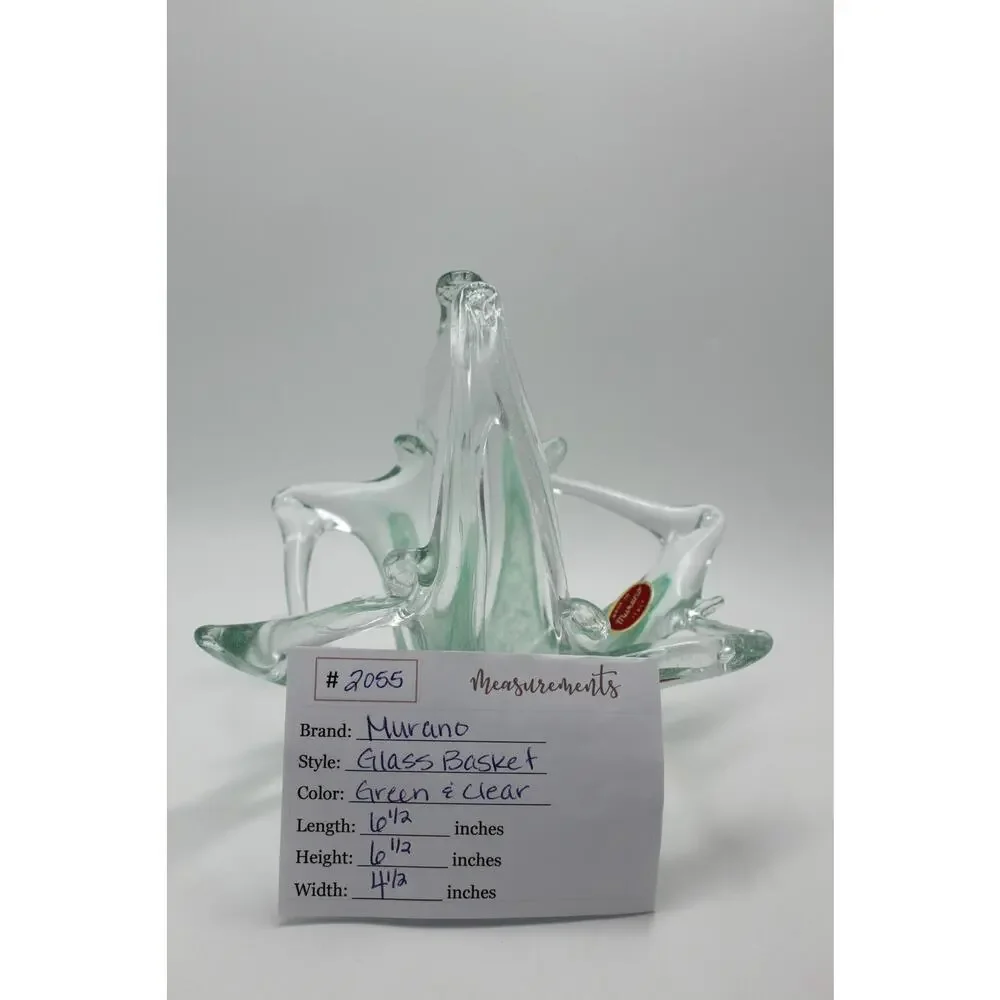 Vtg Murano Art Glass Green Hand Blown Stretched‎ Starfish Gazer Basket w/ Label